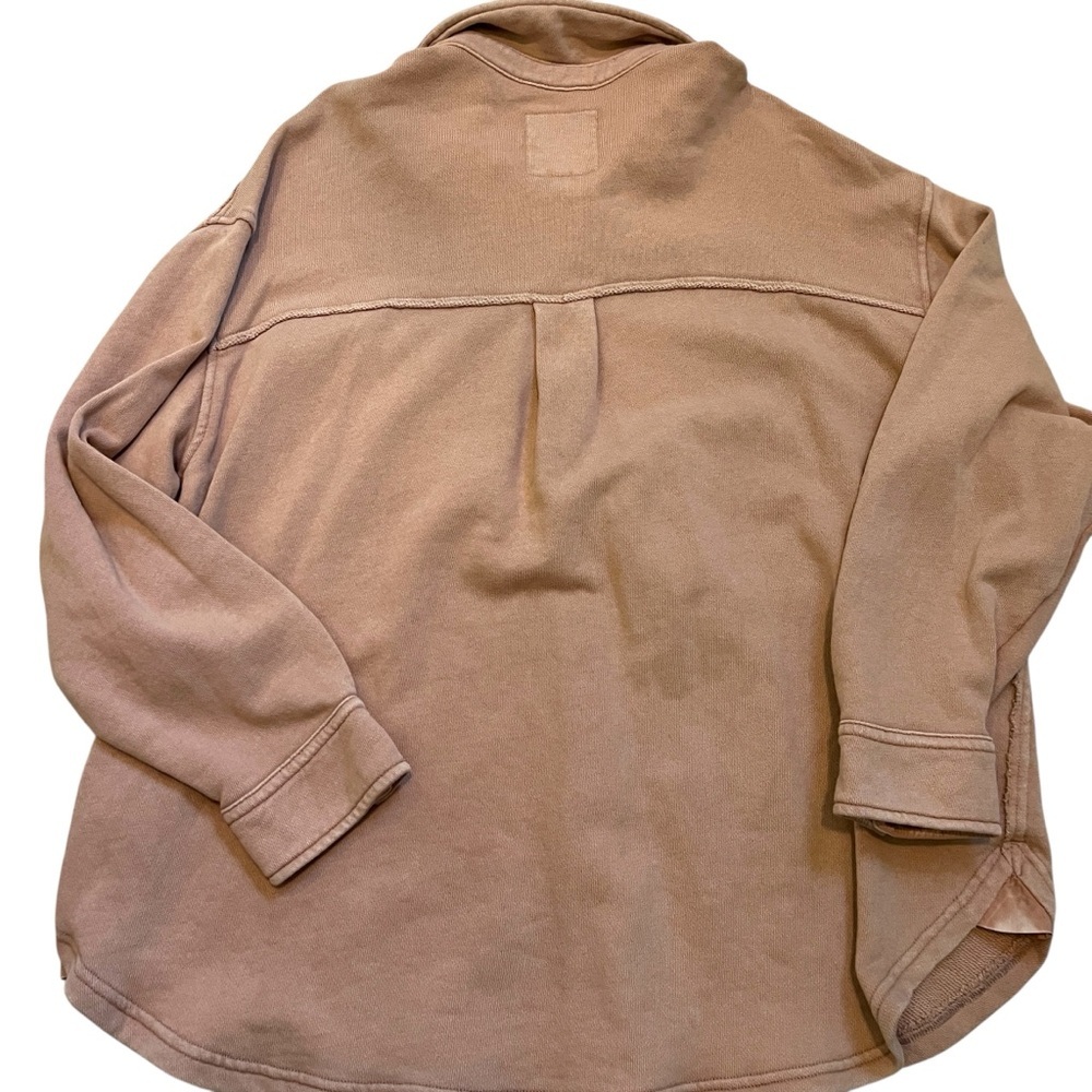 Aerie Oversized Fleece Button Down Shirt Jacket Lumberjane Toasty Taupe XS - Picture 6 of 10